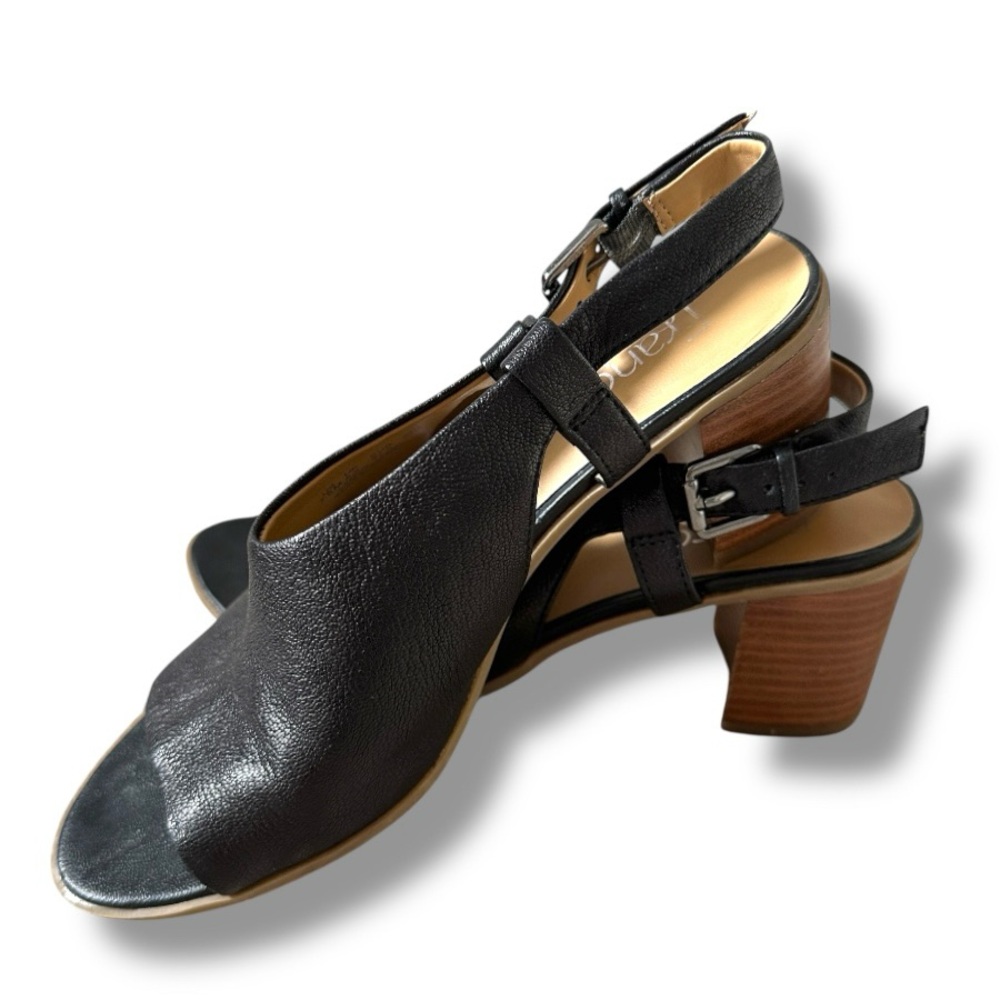 Franco Sarto Honor Black Block Heel Open Toe Slingback Sandal Women's Size 7.5